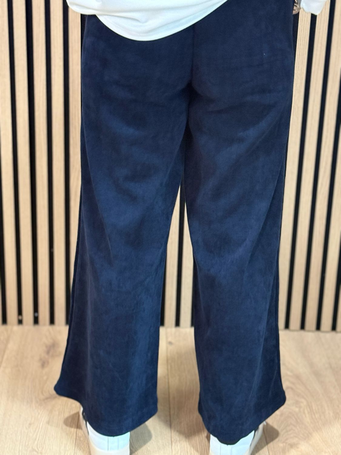 Cord Wide Leg Drawstring Trousers - Navy
