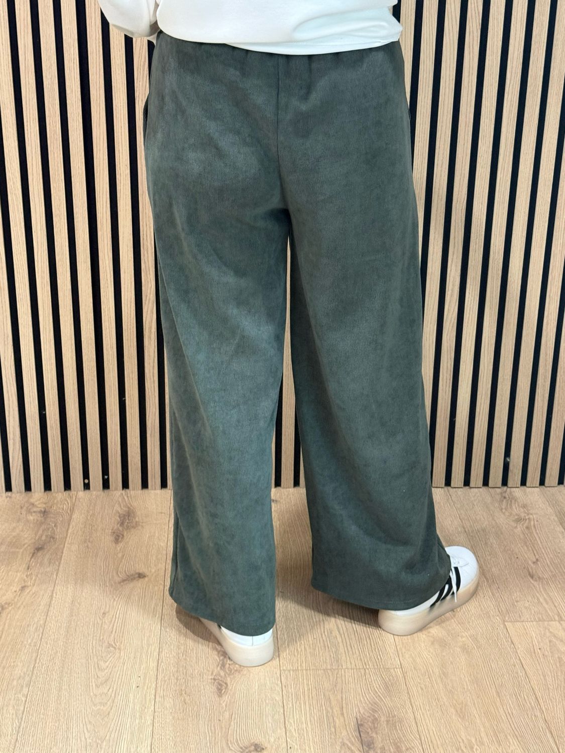Cord Wide Leg Drawstring Trousers - Khaki