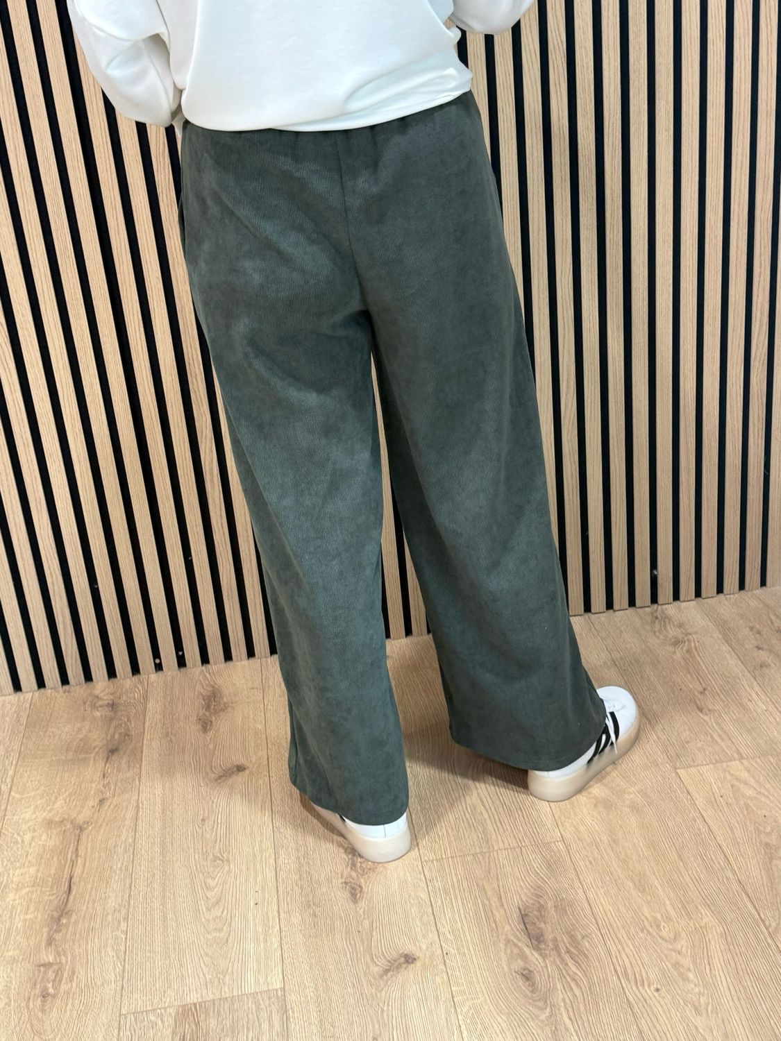 Cord Wide Leg Drawstring Trousers - Khaki