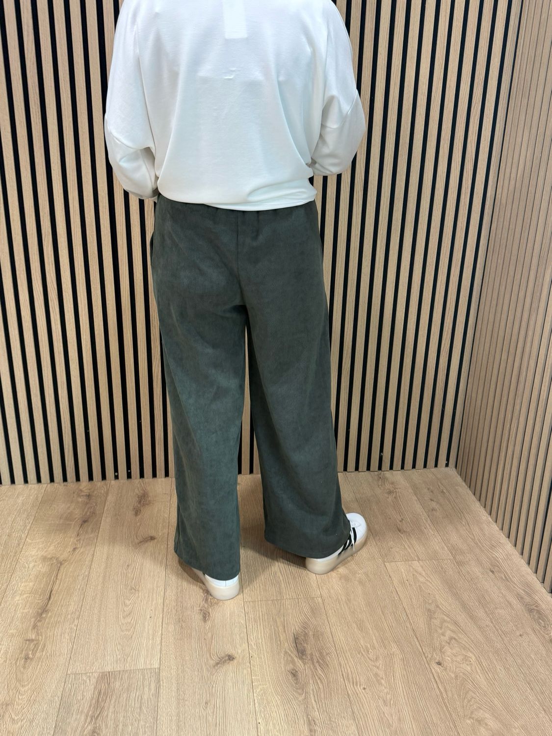 Cord Wide Leg Drawstring Trousers - Khaki