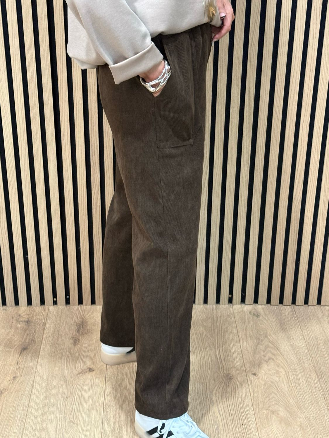 Cord Wide Leg Drawstring Trousers - Chocolate