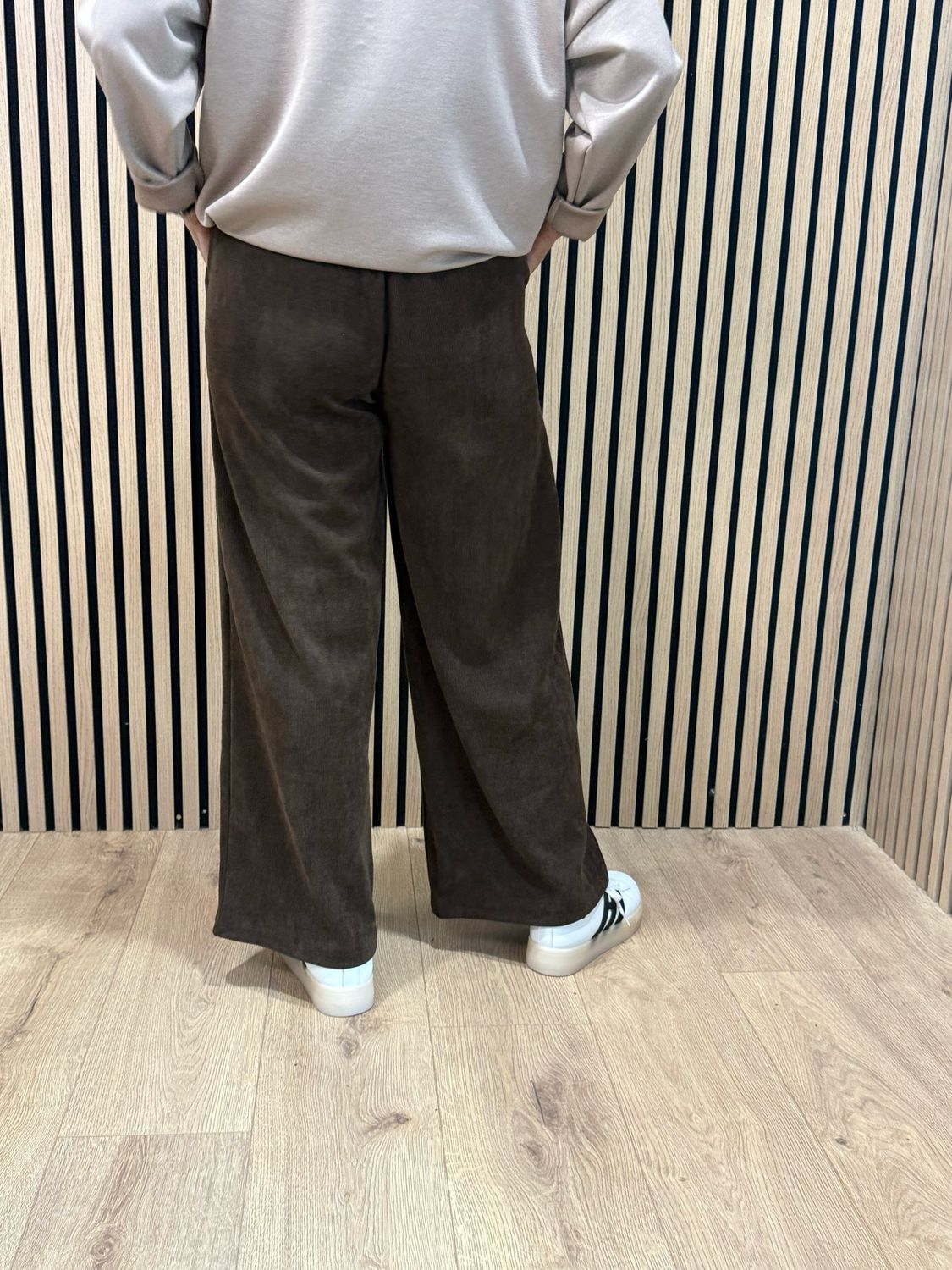 Cord Wide Leg Drawstring Trousers - Chocolate
