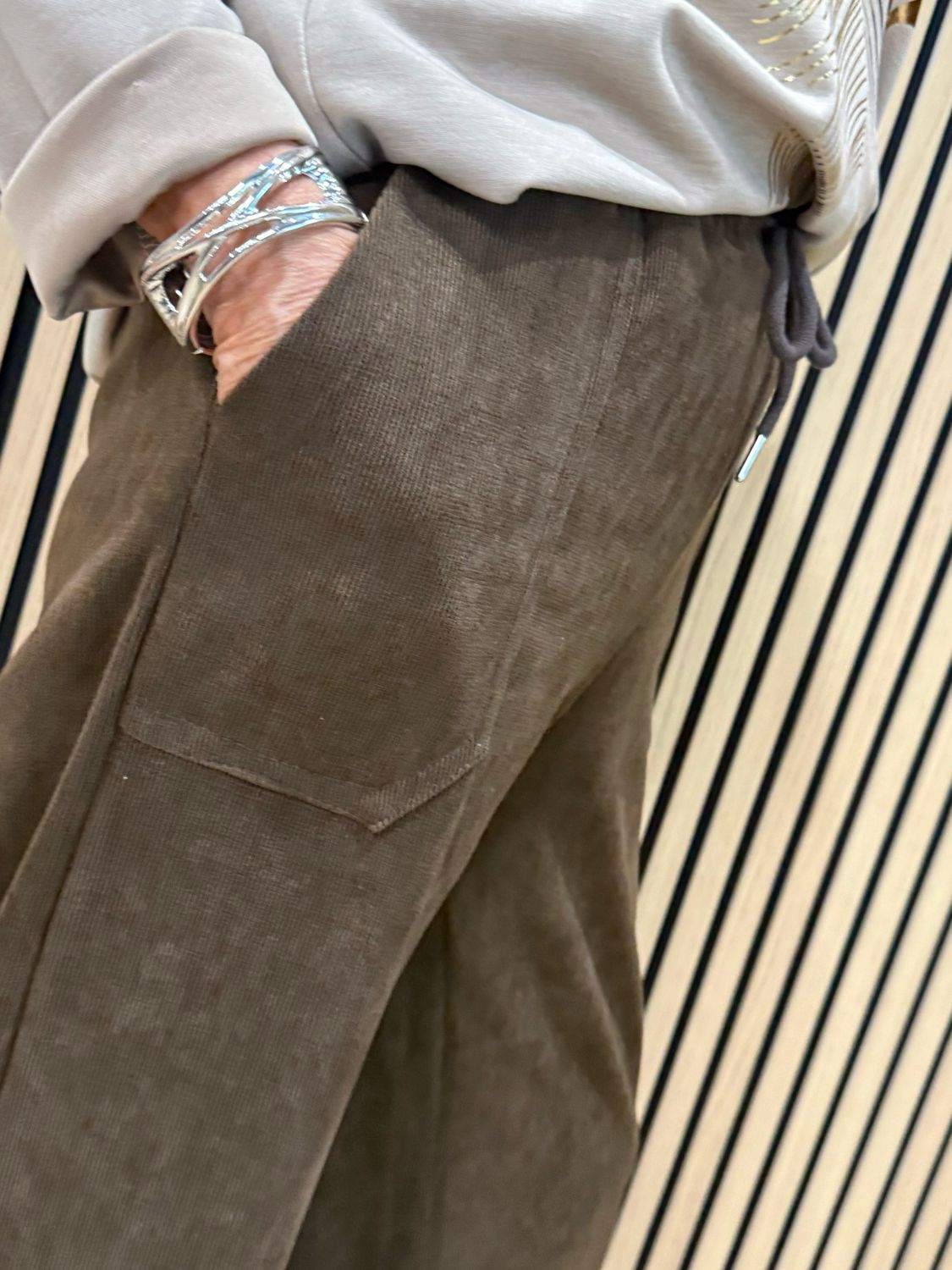 Cord Wide Leg Drawstring Trousers - Chocolate