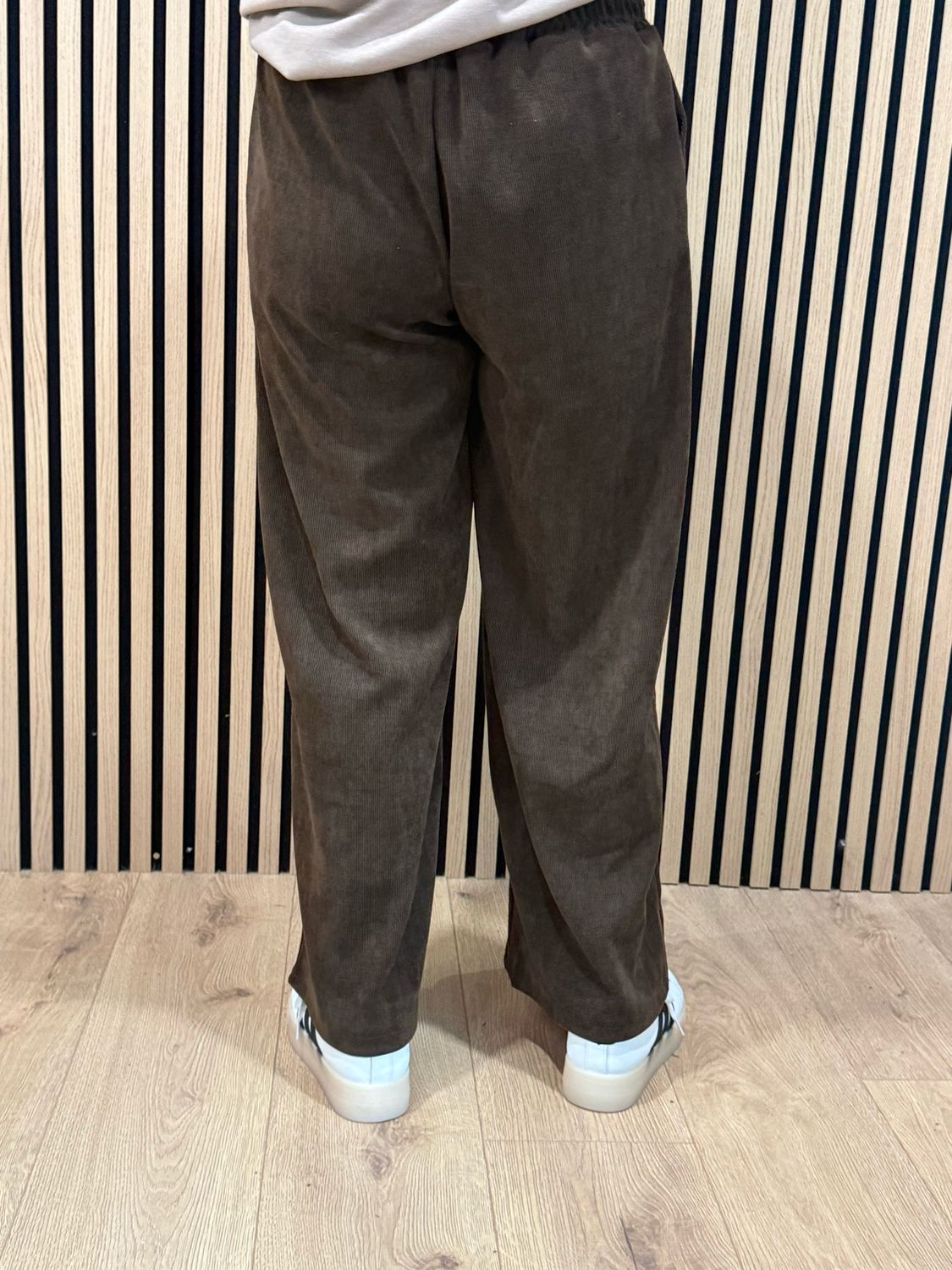 Cord Wide Leg Drawstring Trousers - Chocolate