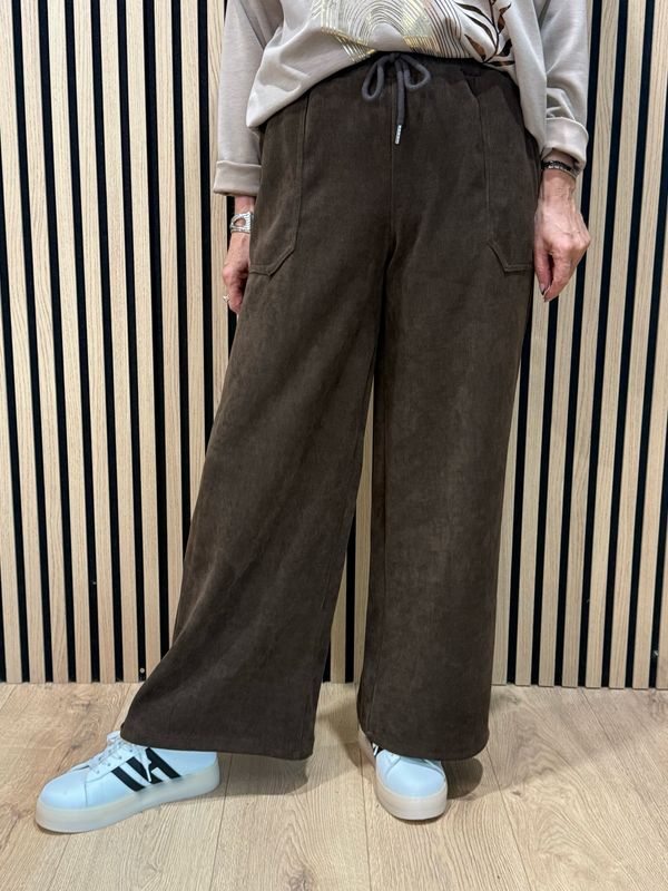 Cord Wide Leg Drawstring Trousers - Chocolate Cord Wide Leg Drawstring Trousers - Chocolate