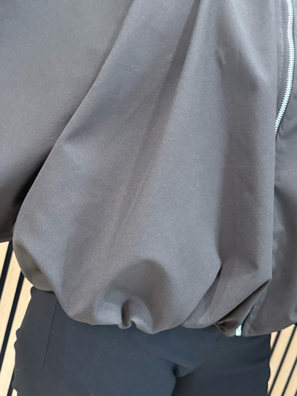 Ruched Front Zip Up Collared Jacket - Chocolate
