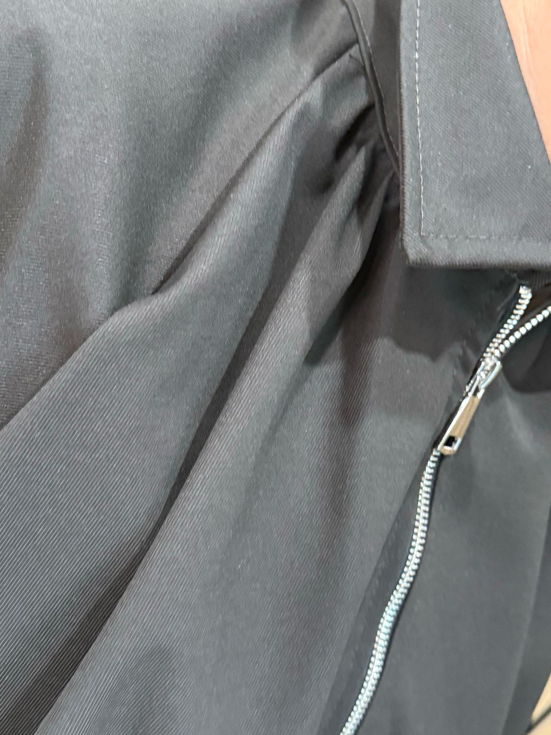 Ruched Front Zip Up Collared Jacket - Chocolate
