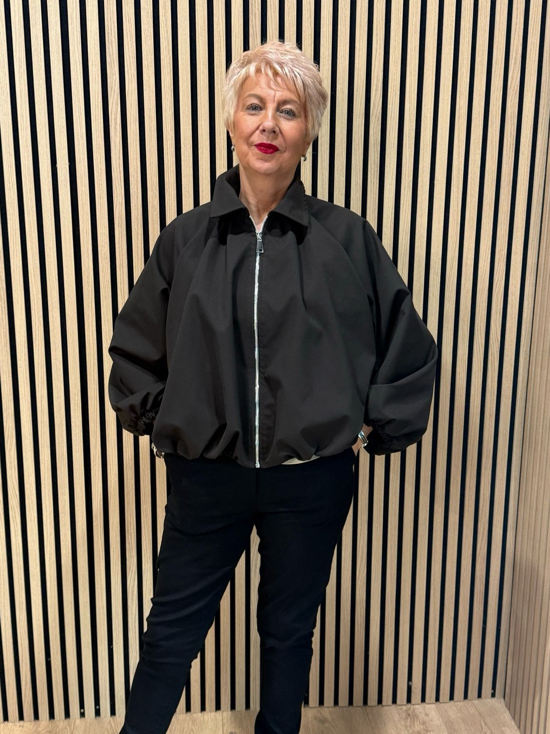 Ruched Front Zip Up Collared Jacket - Chocolate