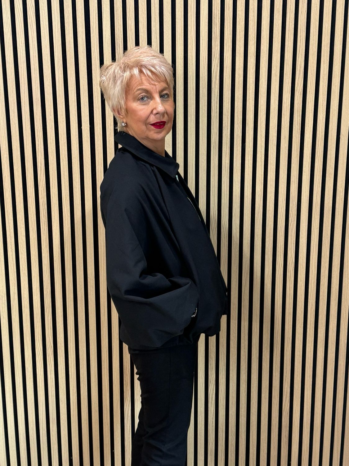 Ruched Front Zip Up Collared Jacket - Black