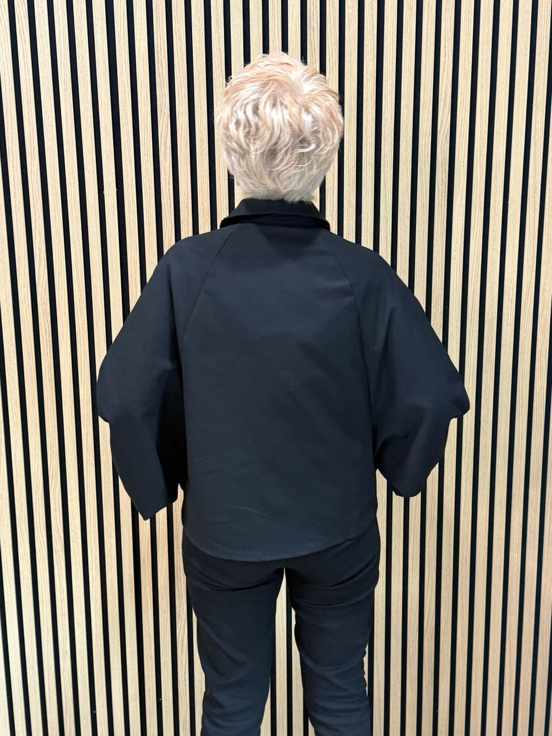 Ruched Front Zip Up Collared Jacket - Black