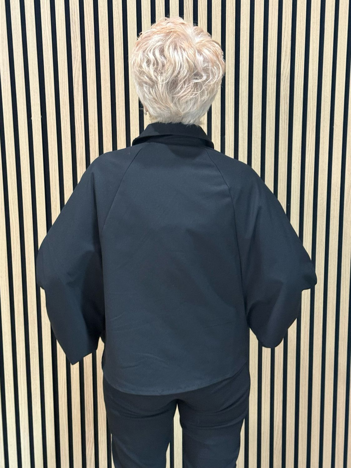 Ruched Front Zip Up Collared Jacket - Black