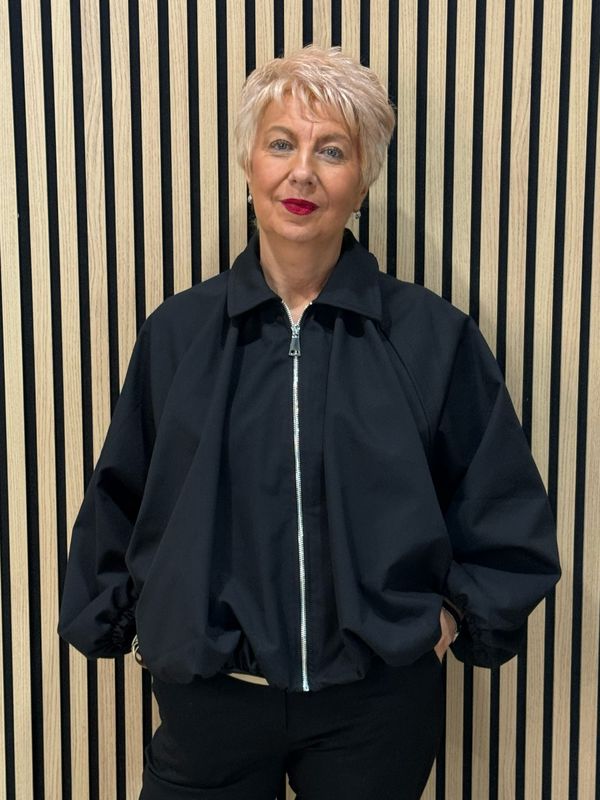 Ruched Front Zip Up Collared Jacket - Black Ruched Front Zip Up Collared Jacket - Black