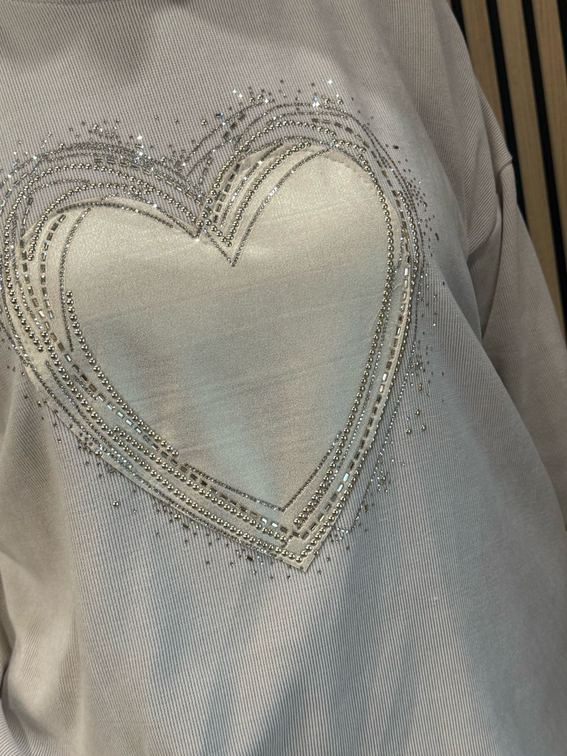 Diamanté Heart Oversized Jumper - Stone