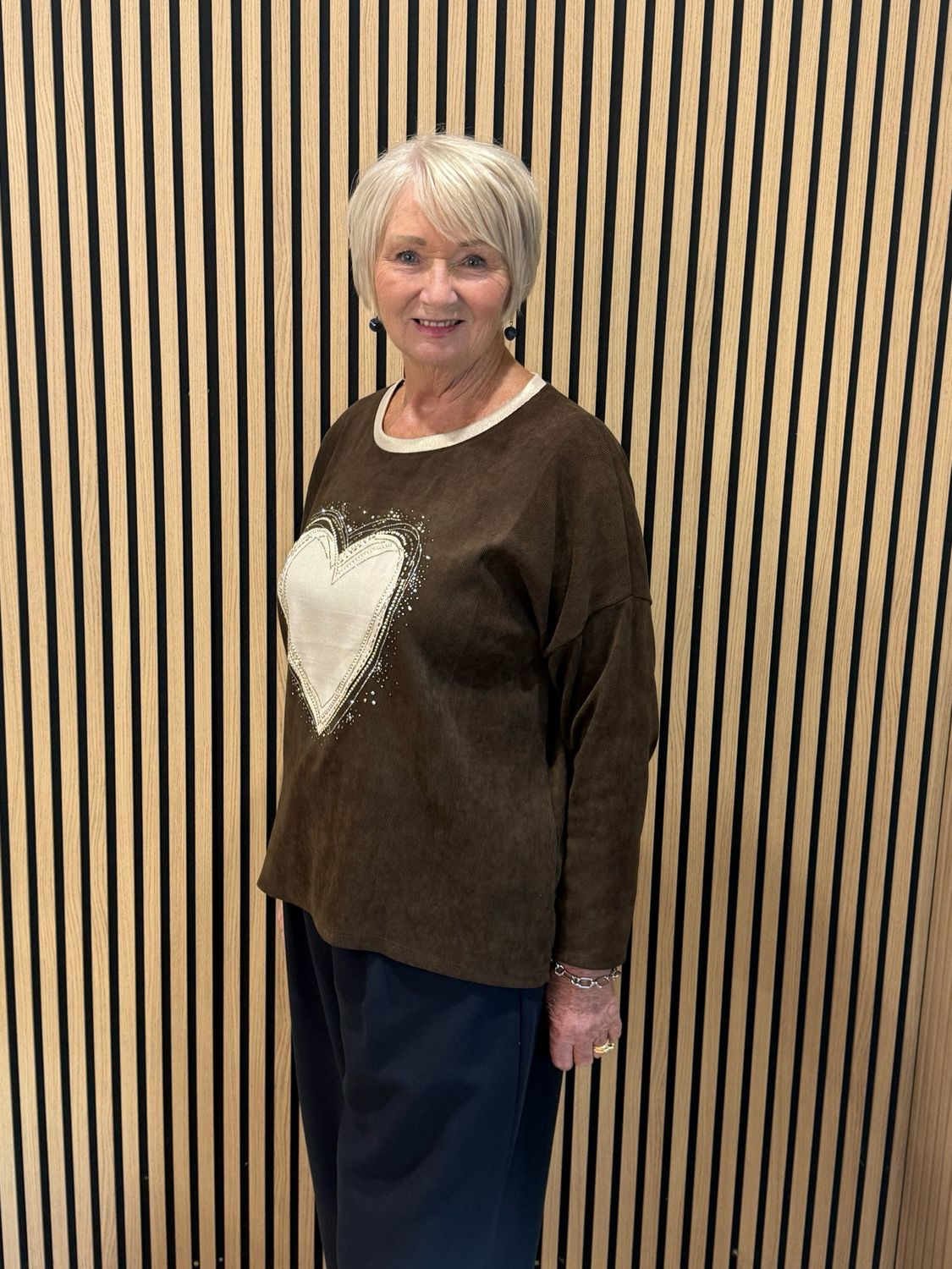Diamanté Heart Oversized Jumper - Chocolate