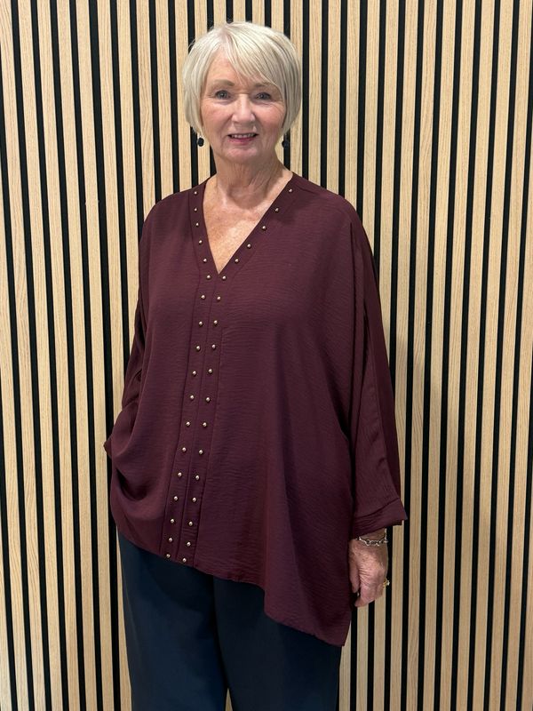 Gold Button Detail Floaty Top - Burgundy Gold Button Detail Floaty Top - Burgundy