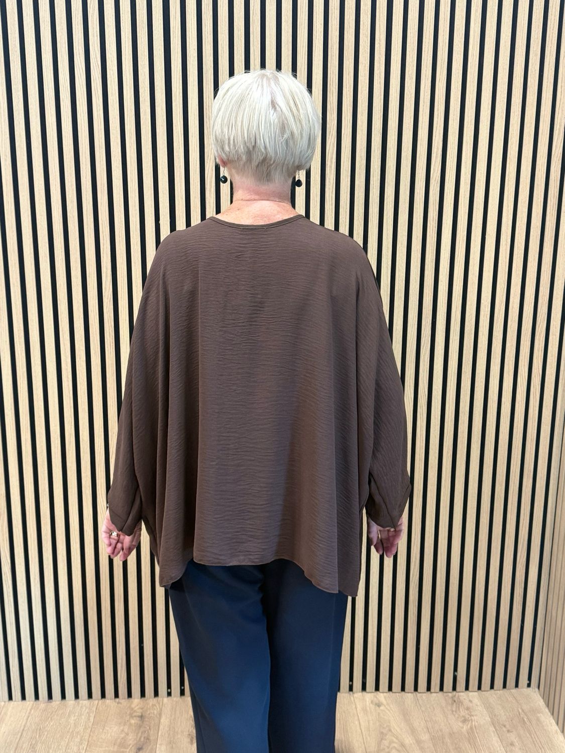 Gold Button Detail Floaty Top - Chocolate