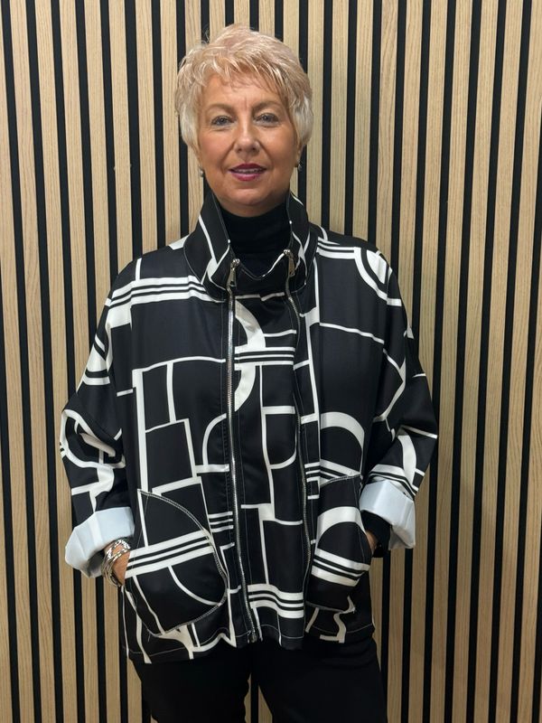 Abstract Print Zip Detail Jacket - Black/White
