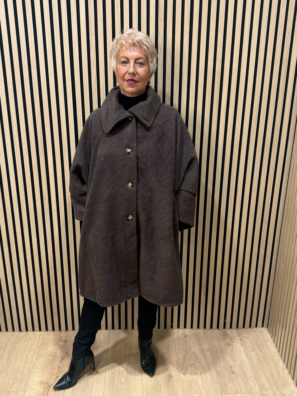 Oversized Button Detail Coat - Chocolate