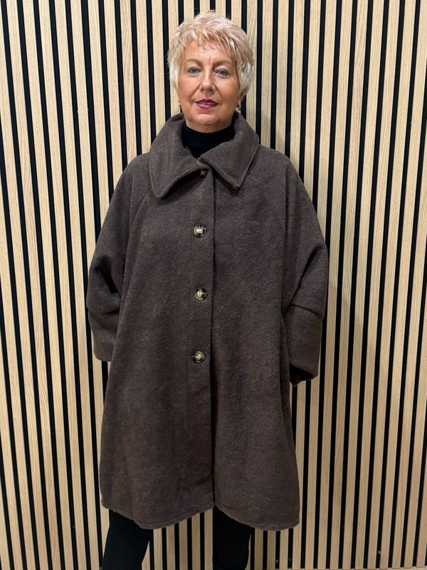 Oversized Button Detail Coat - Chocolate