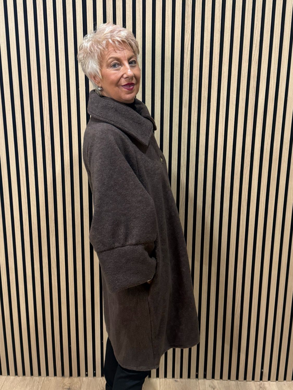 Oversized Button Detail Coat - Chocolate