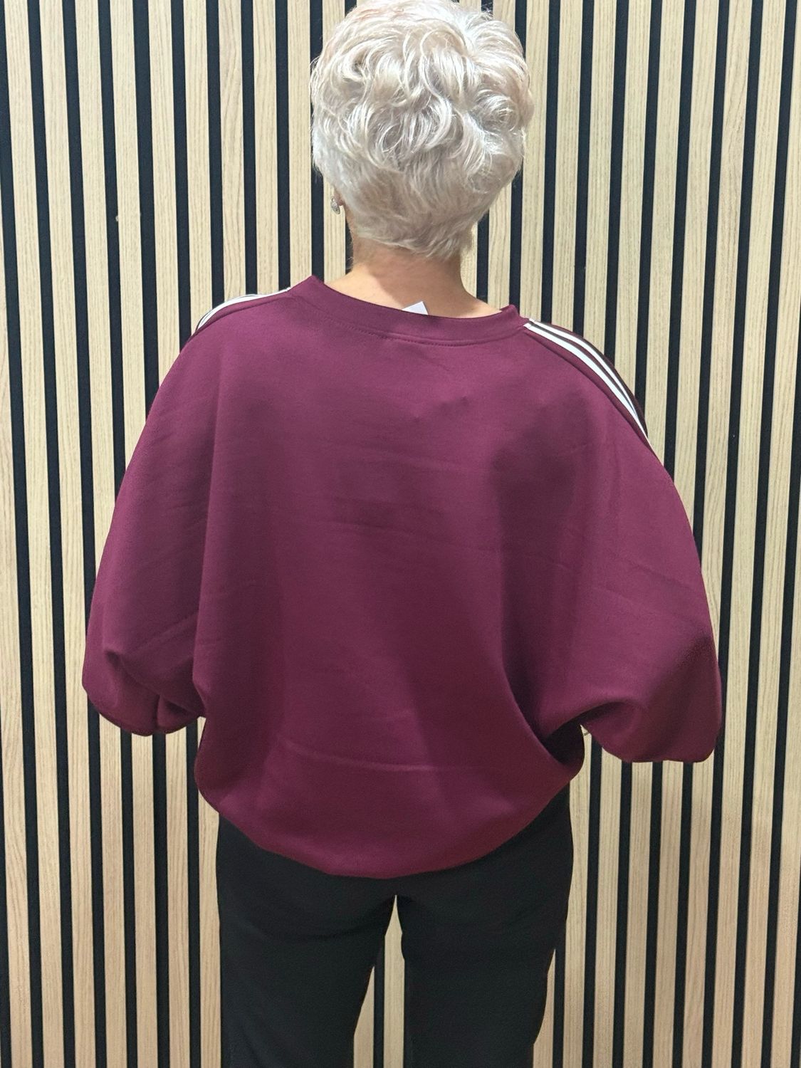 Contrast Stripe Sleeve Jersey Top - Plum
