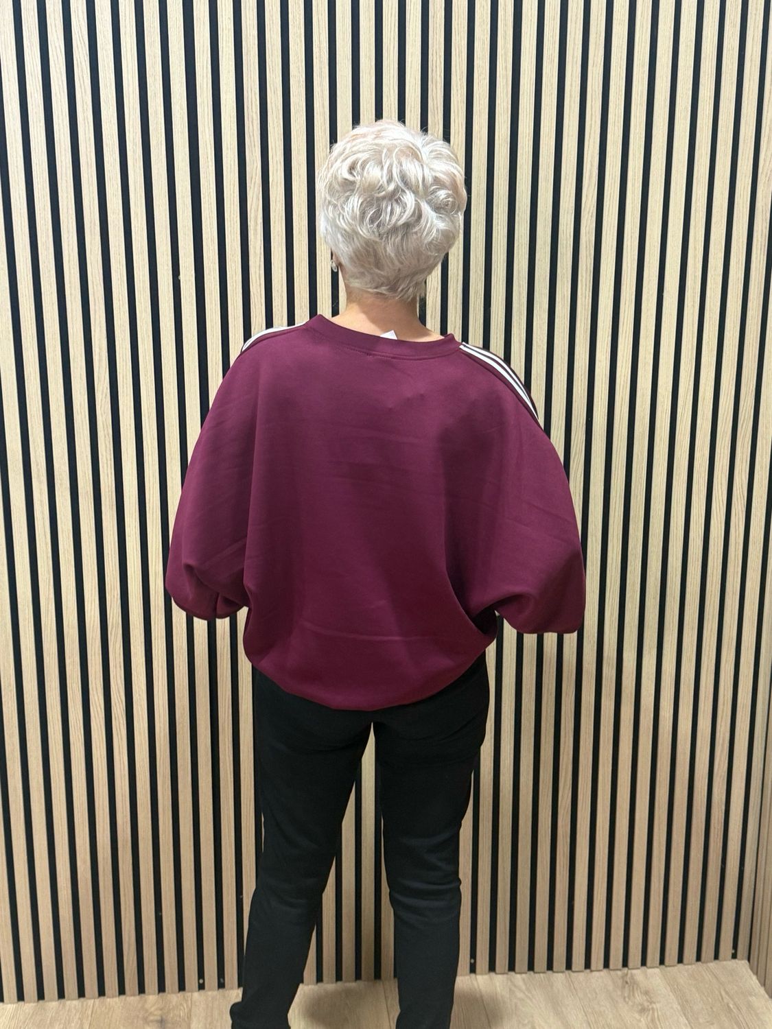 Contrast Stripe Sleeve Jersey Top - Plum