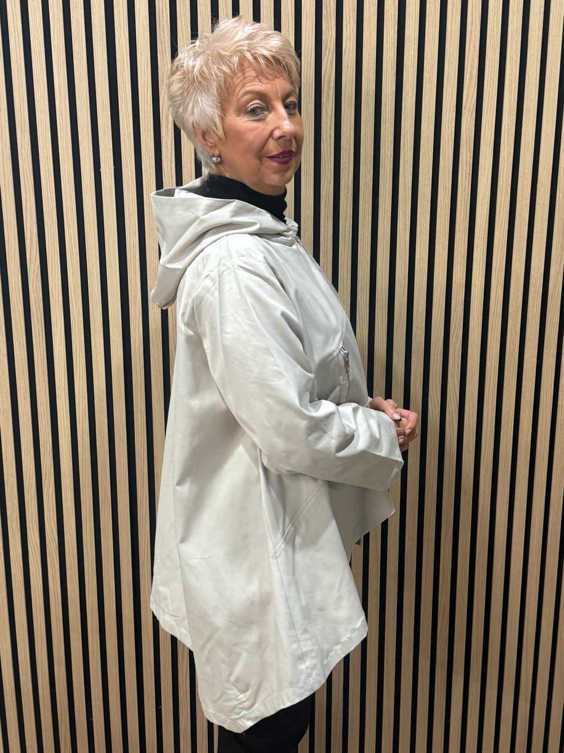 Asymmetric Zip Hooded Coat - Cream