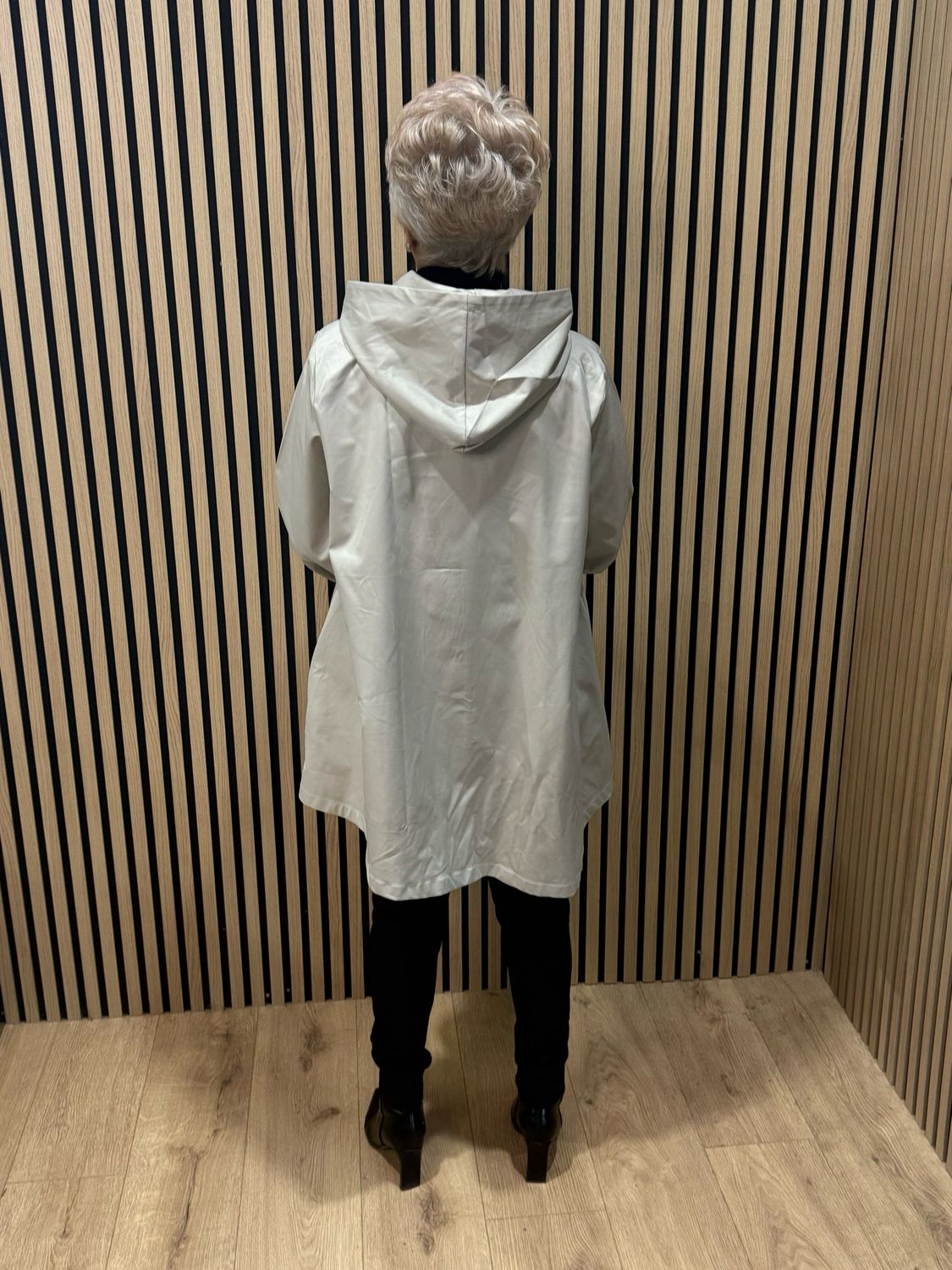 Asymmetric Zip Hooded Coat - Cream