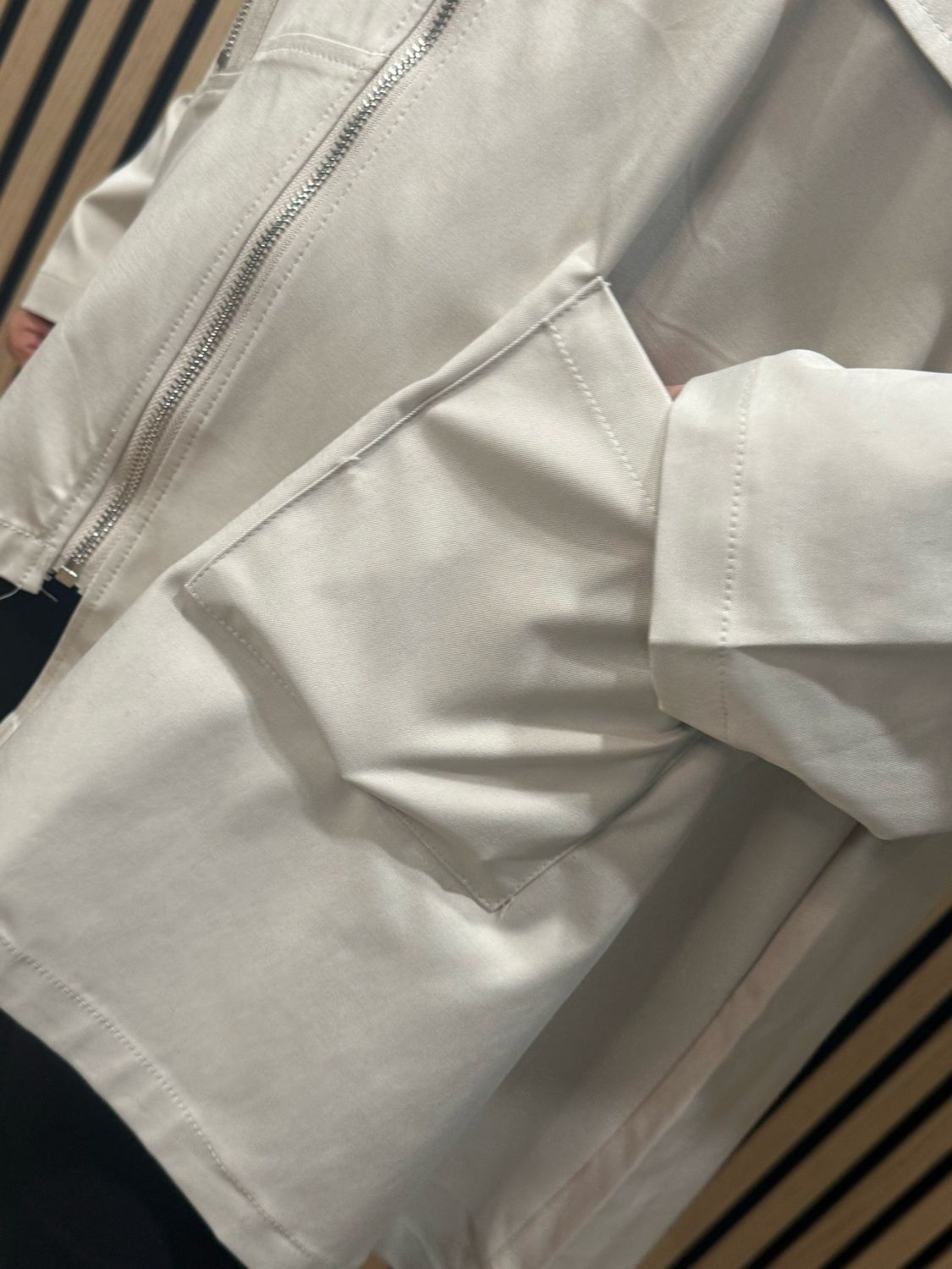 Asymmetric Zip Hooded Coat - Cream