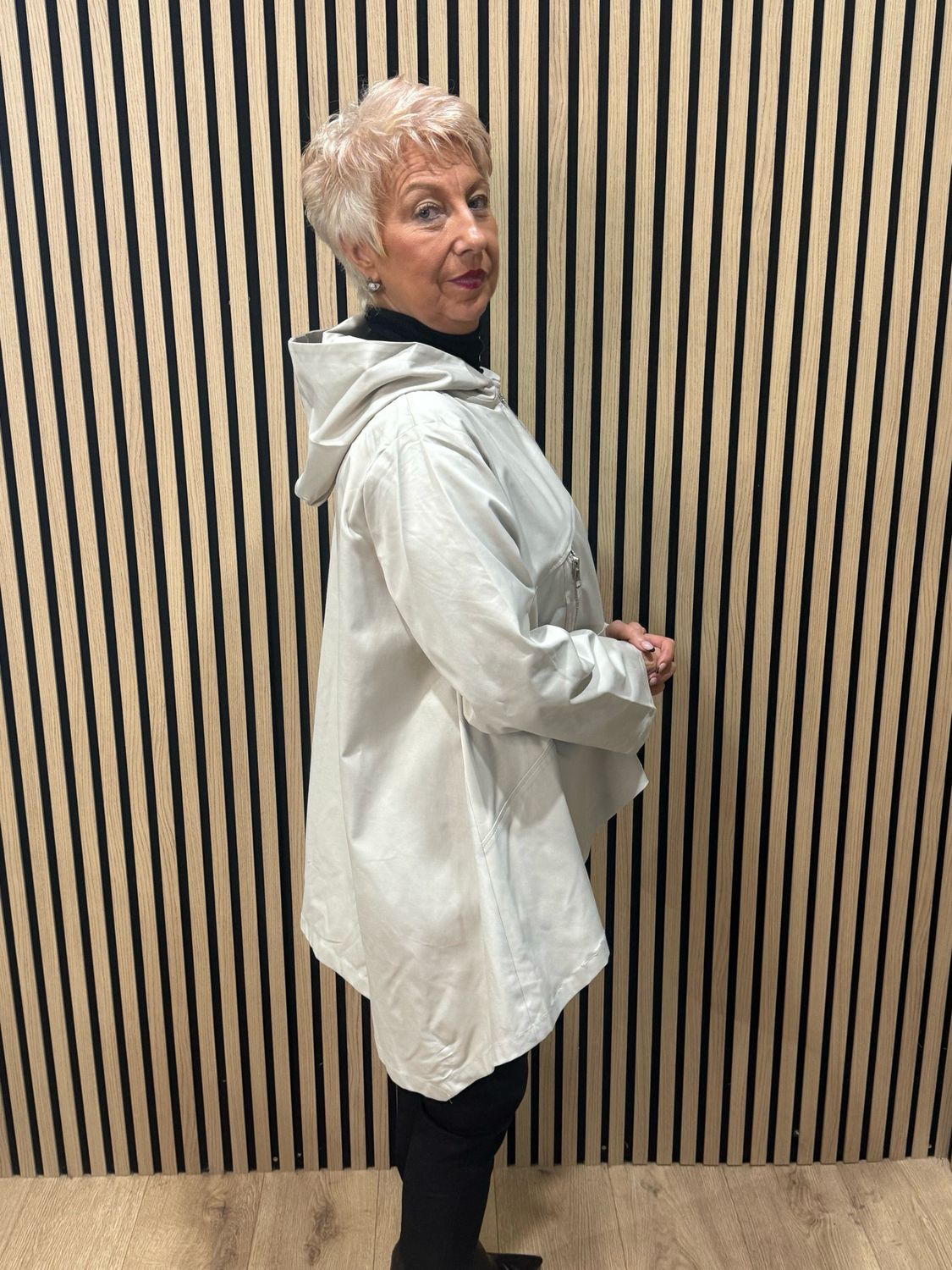 Asymmetric Zip Hooded Coat - Cream
