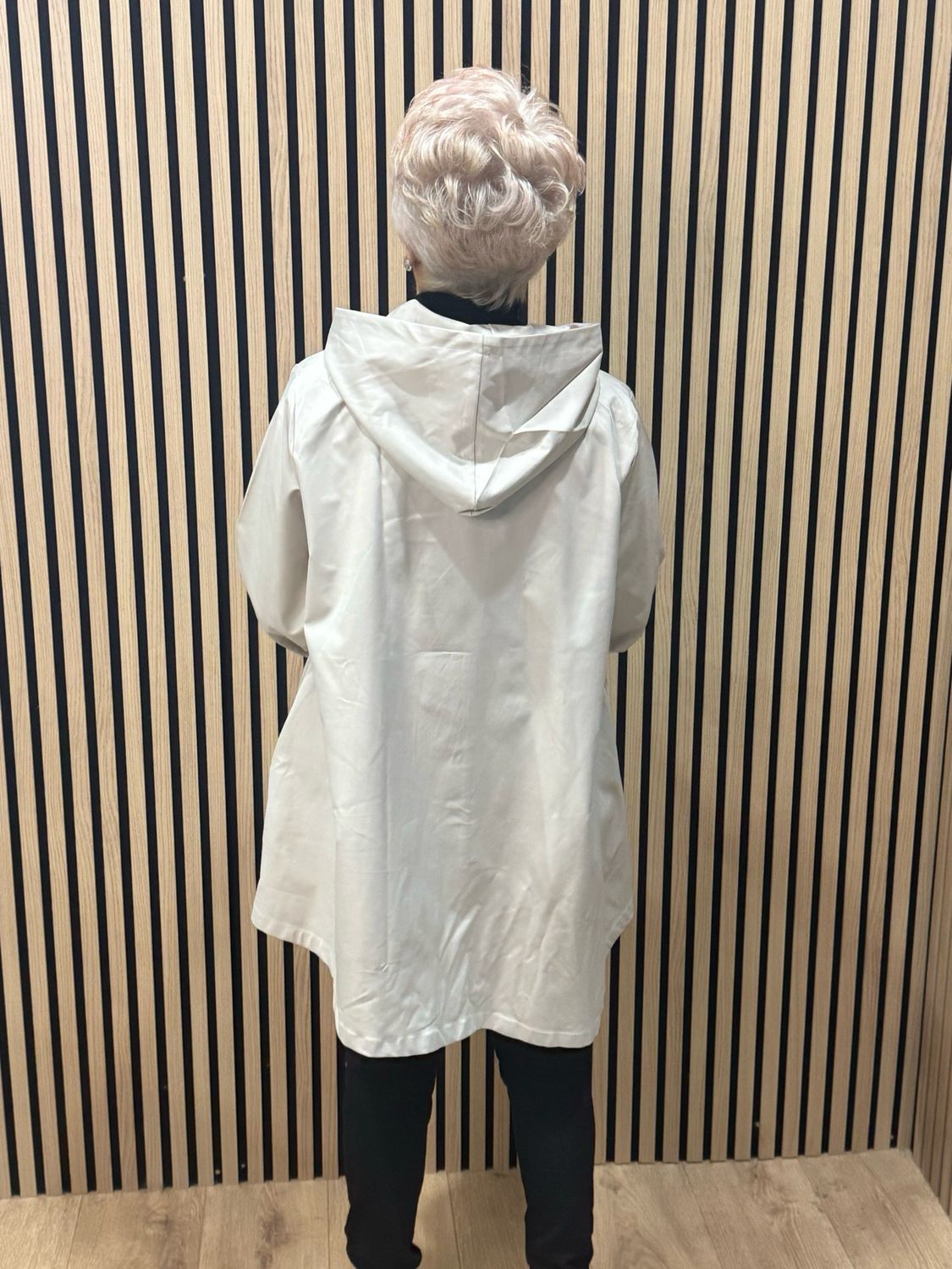 Asymmetric Zip Hooded Coat - Cream