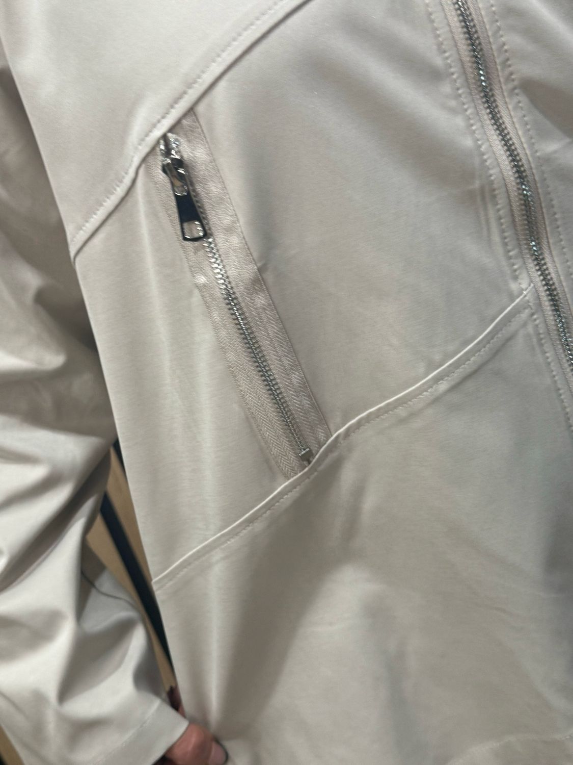 Asymmetric Zip Hooded Coat - Cream