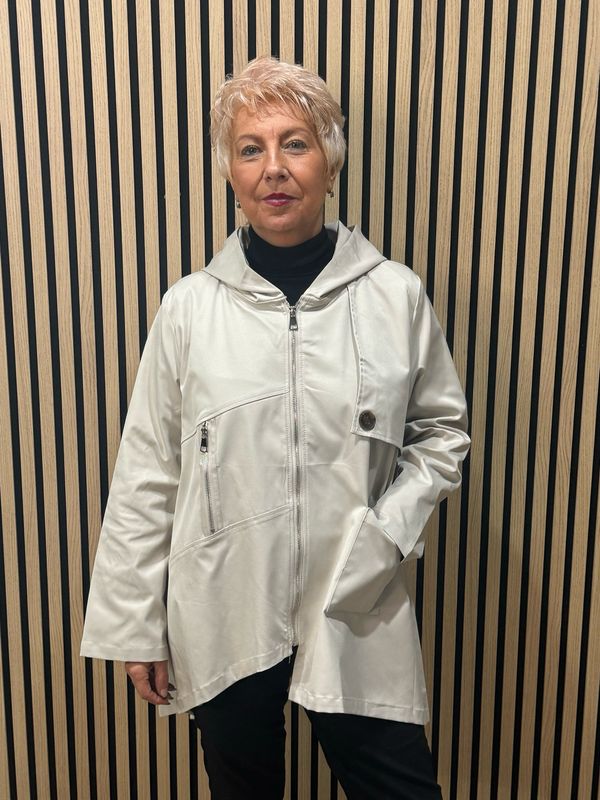 Asymmetric Zip Hooded Coat - Cream