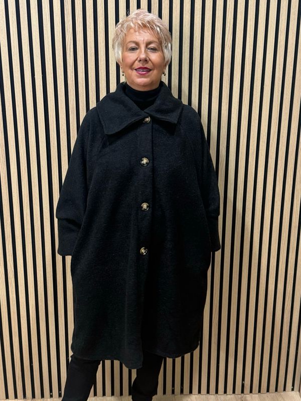Oversized Button Detail Coat - Black