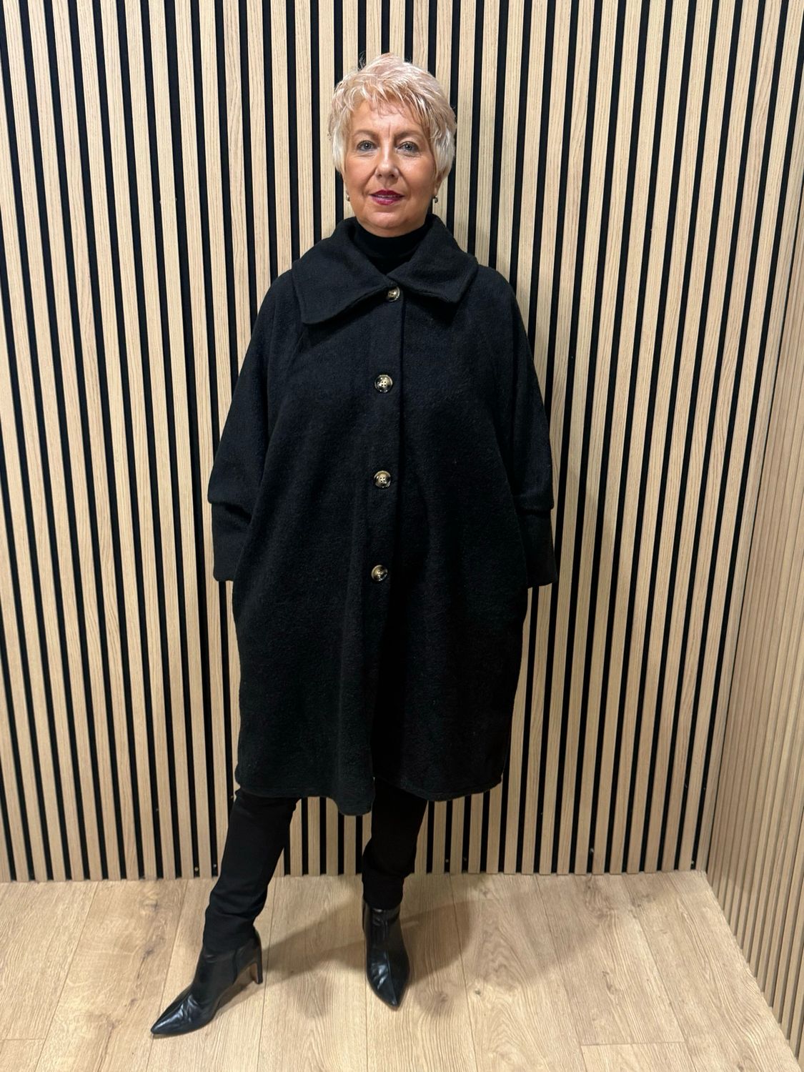 Oversized Button Detail Coat - Black