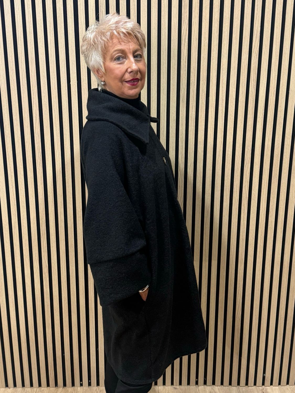 Oversized Button Detail Coat - Black