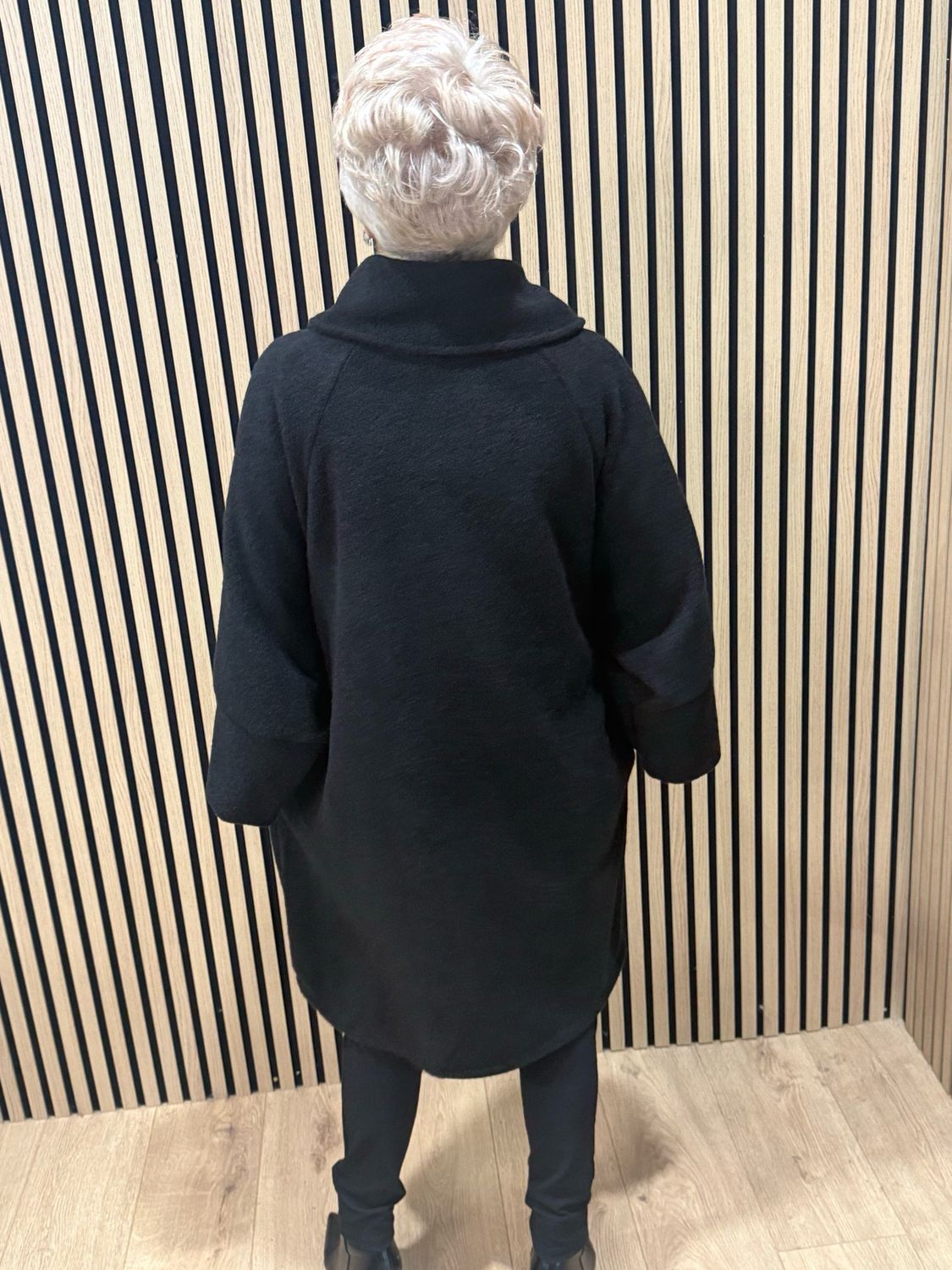 Oversized Button Detail Coat - Black