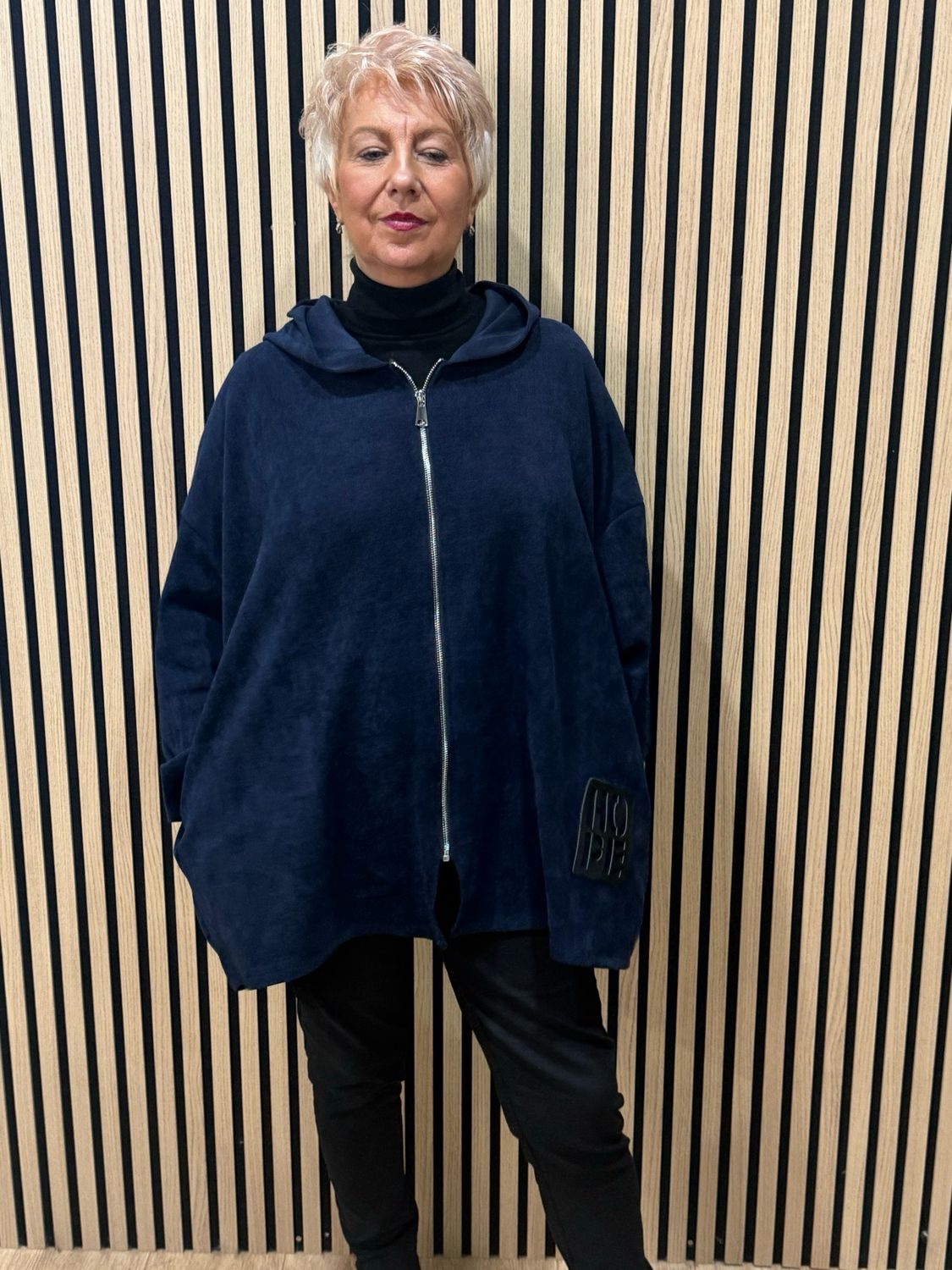 Oversized Hope Detail Zip-Up Hooded Jumper - Navy
