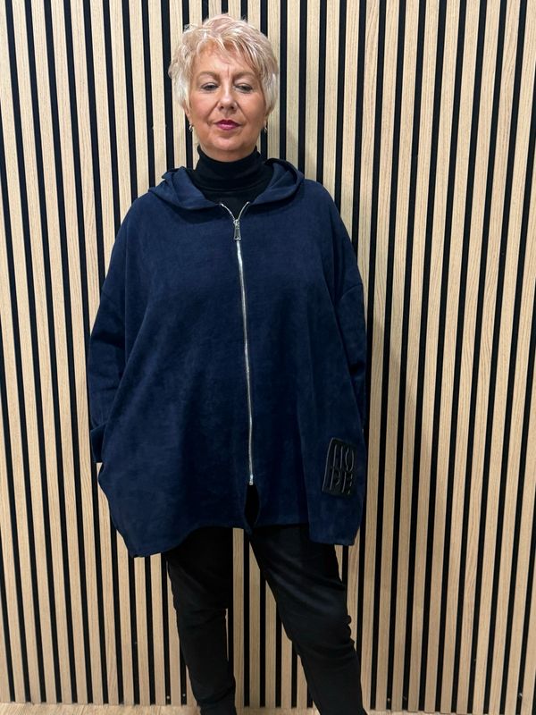 Oversized Hope Detail Zip-Up Hooded Jumper - Navy