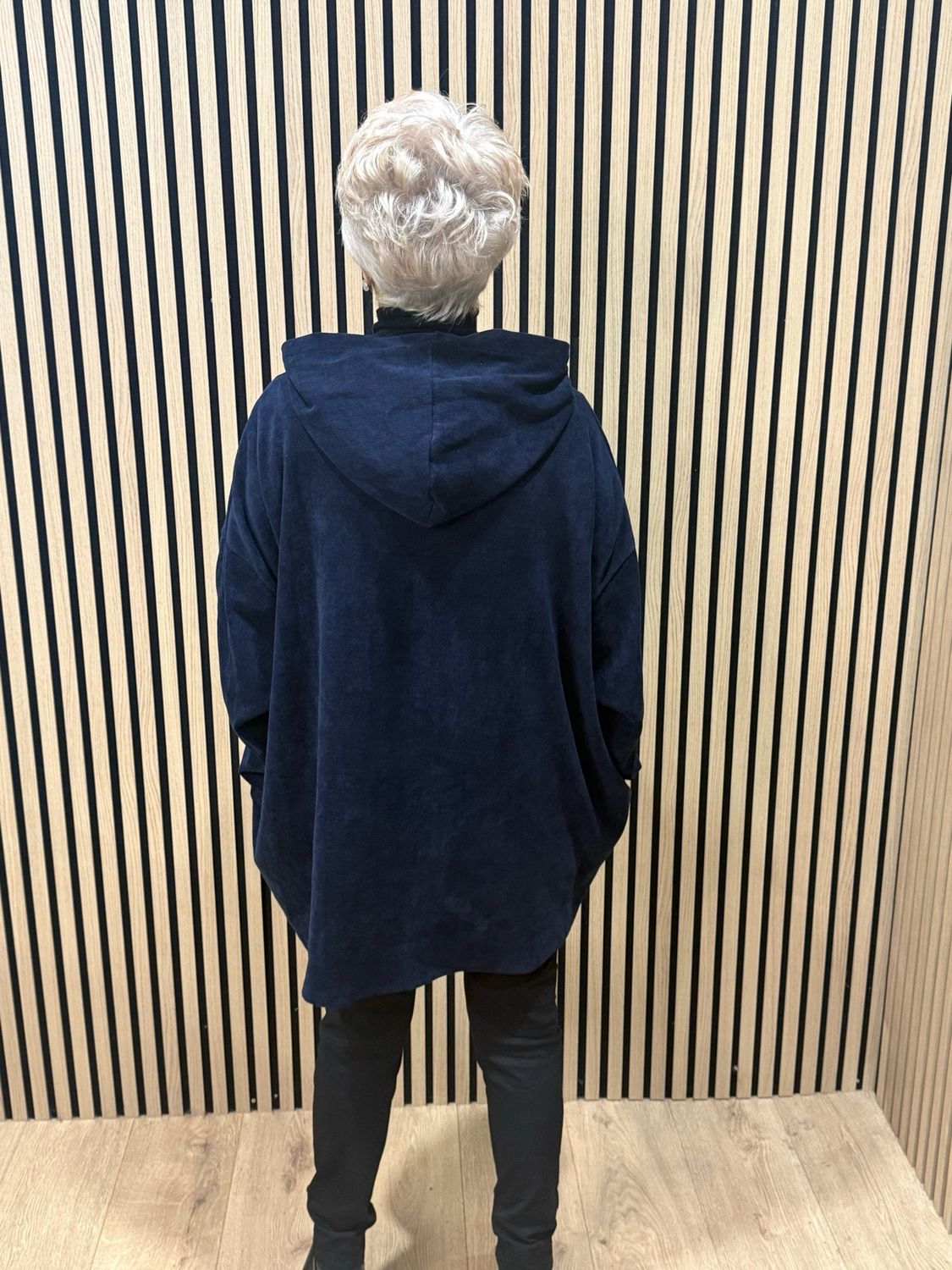 Oversized Hope Detail Zip-Up Hooded Jumper - Navy