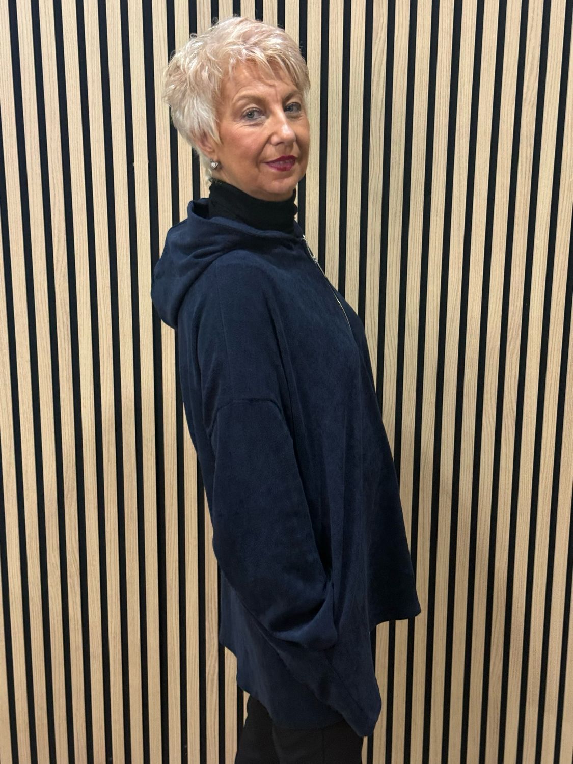 Oversized Hope Detail Zip-Up Hooded Jumper - Navy