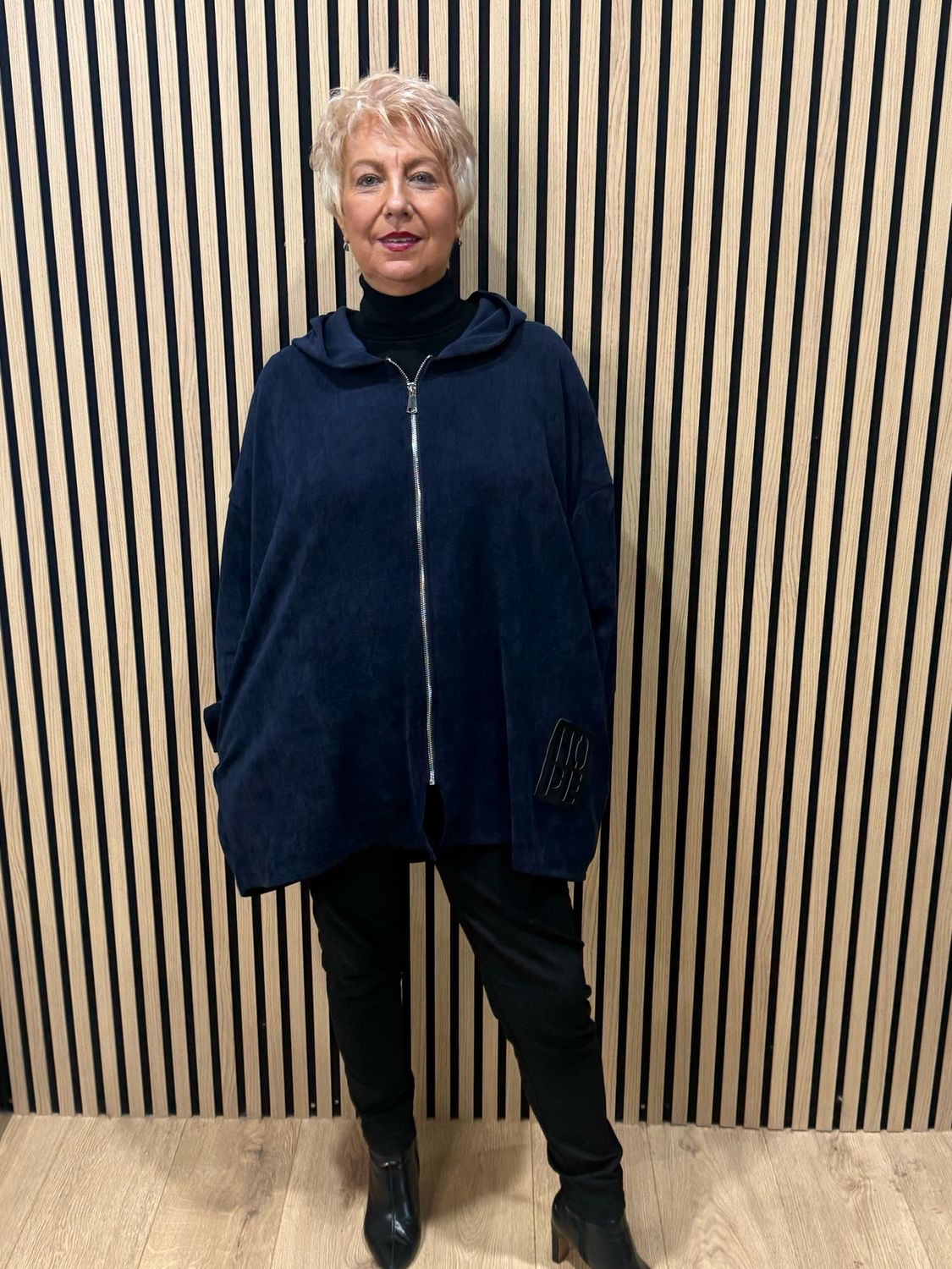 Oversized Hope Detail Zip-Up Hooded Jumper - Navy