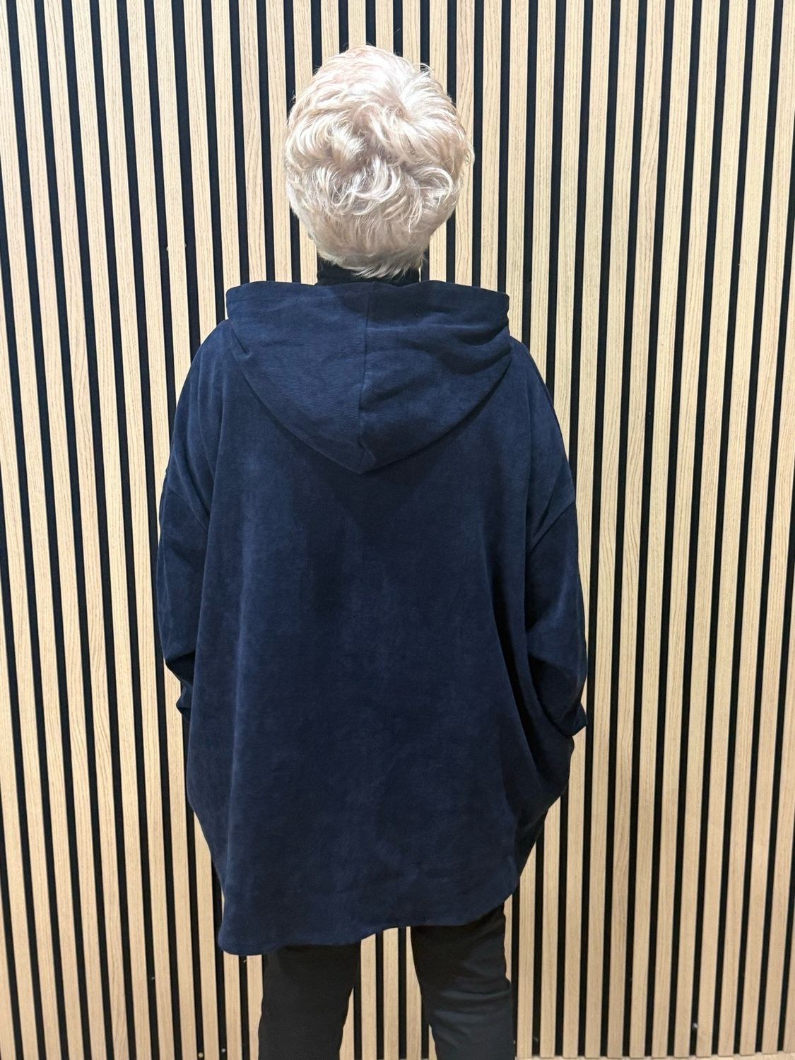Oversized Hope Detail Zip-Up Hooded Jumper - Navy