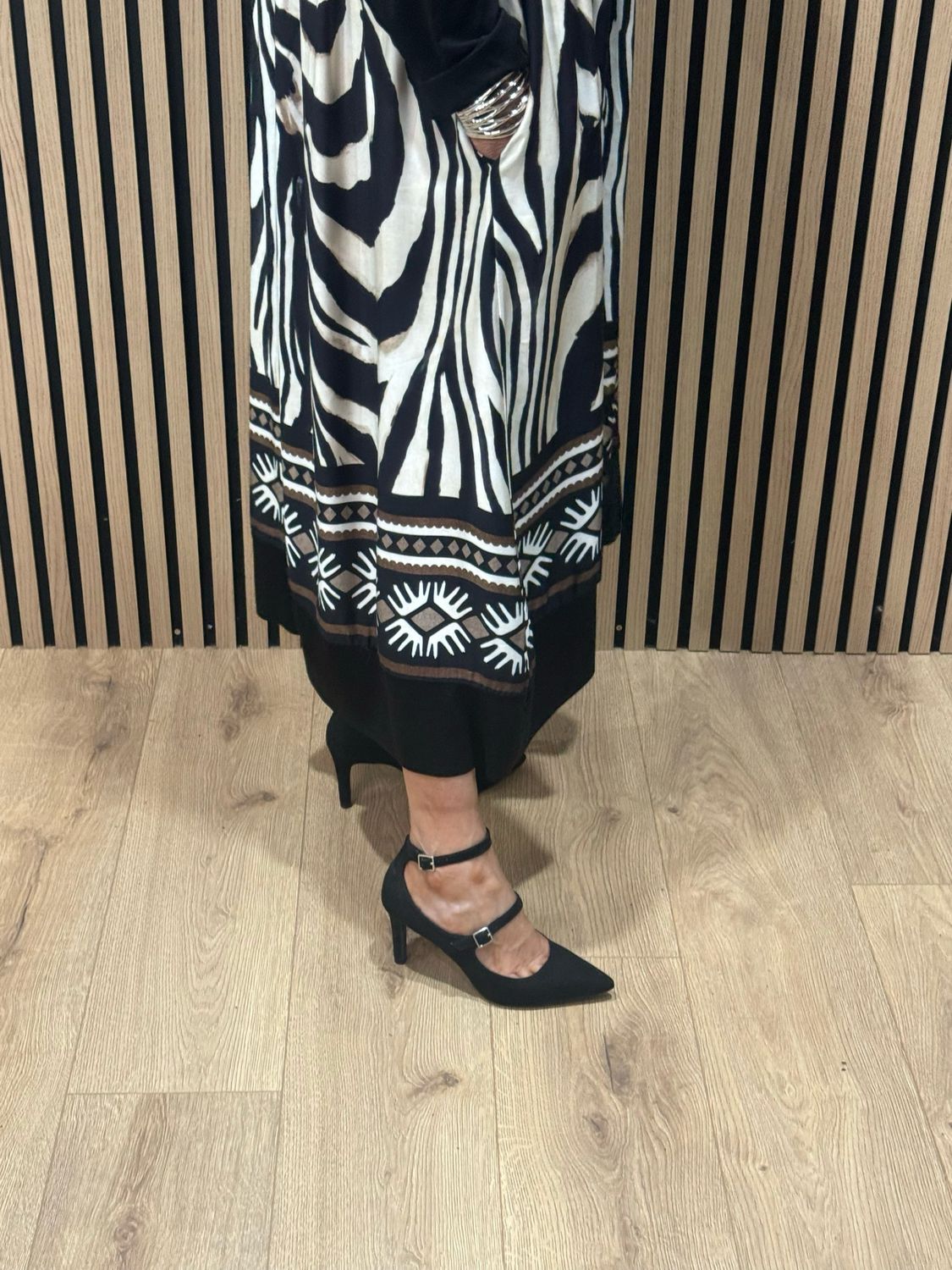 Abstract Print Layered Midi Dress - Black &amp; Cream