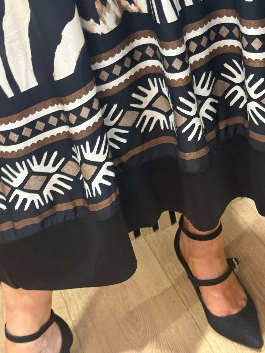 Abstract Print Layered Midi Dress - Black &amp; Cream