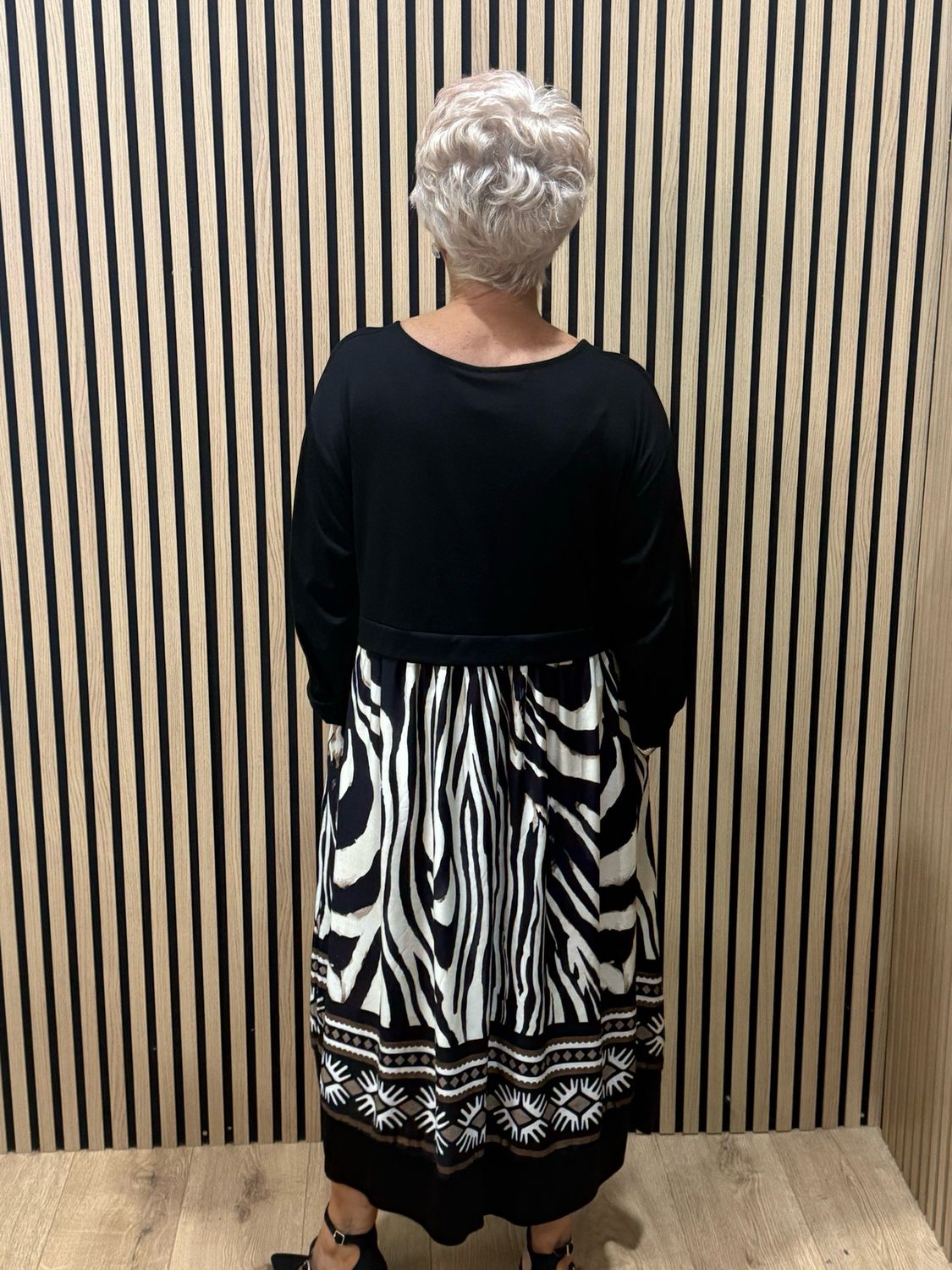 Abstract Print Layered Midi Dress - Black &amp; Cream