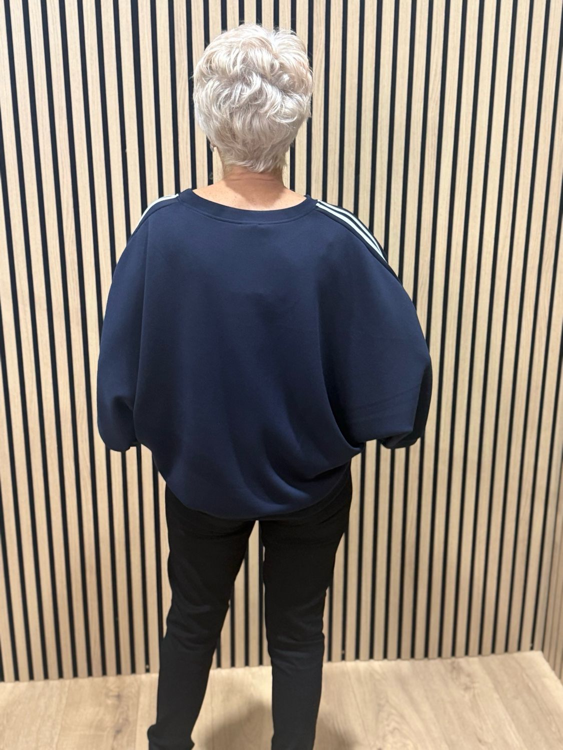 Contrast Stripe Sleeve Jersey Top - Navy