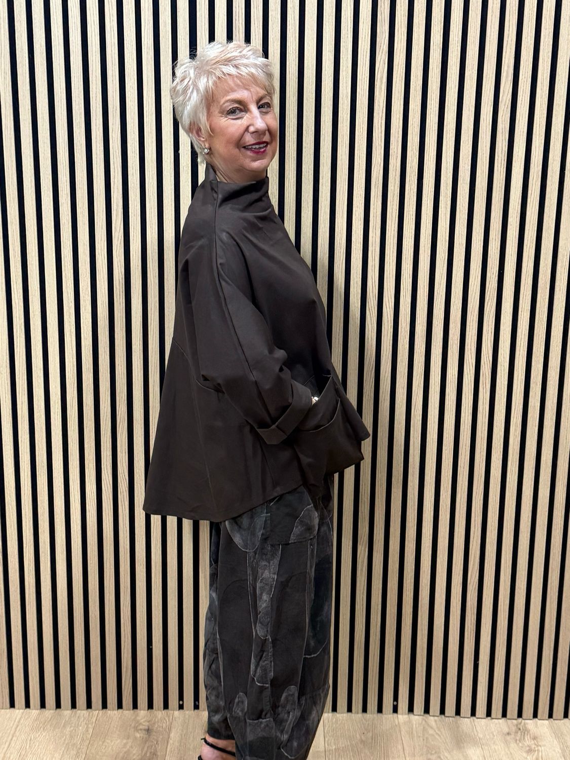 Abstract Print Tulip Bottom Trousers - Chocolate