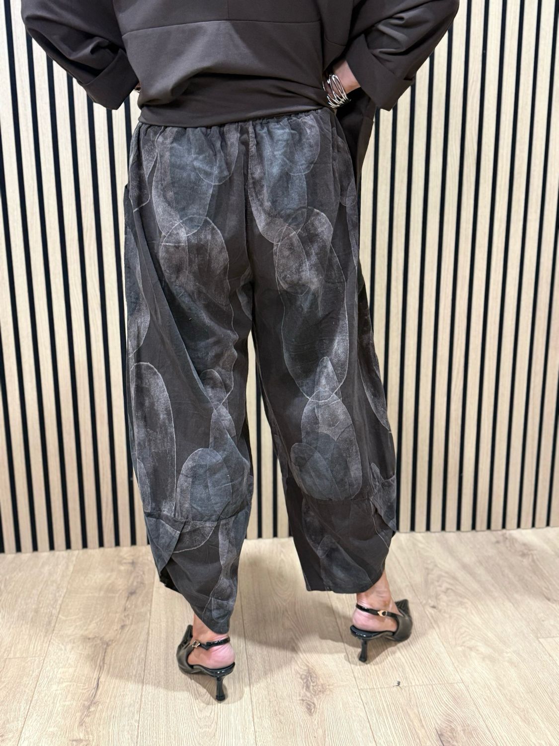 Abstract Print Tulip Bottom Trousers - Chocolate