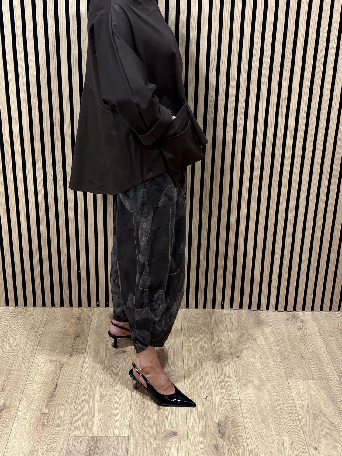 Abstract Print Tulip Bottom Trousers - Chocolate